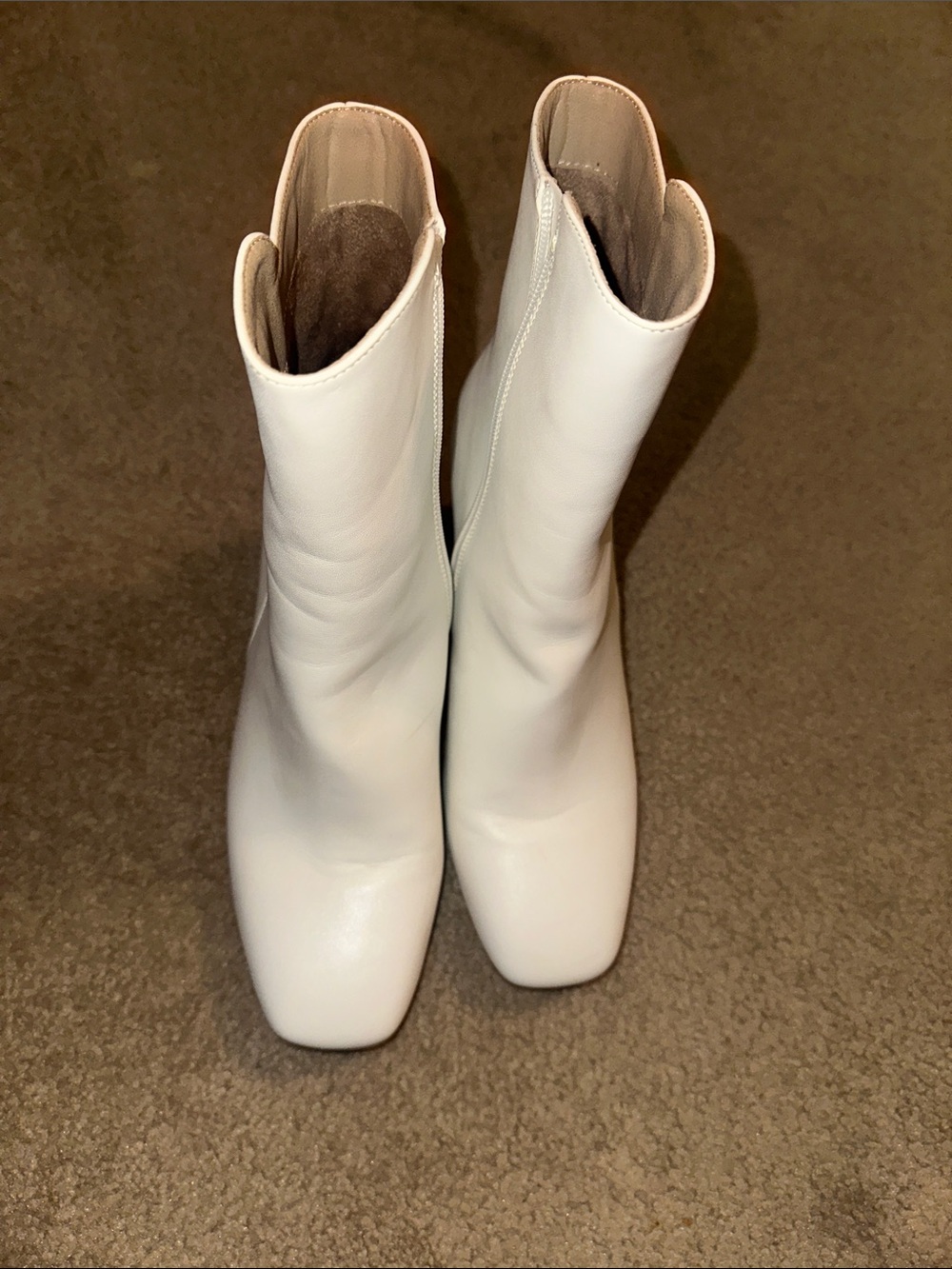 IDIFU White Square-Toe Mid-Calf Ankle Boots